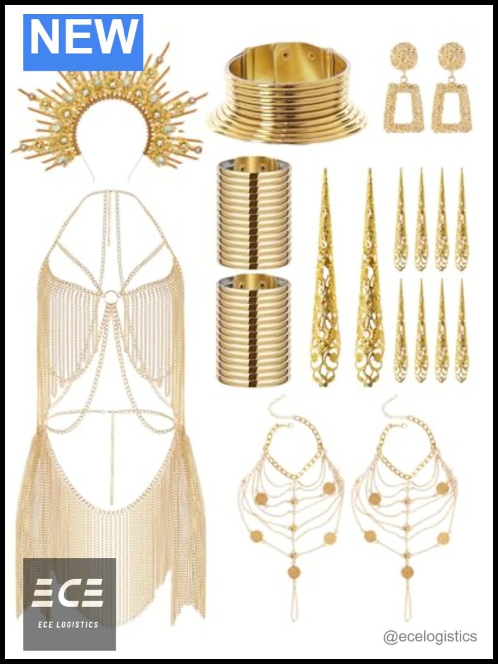 Gold Metal Body Chain Set African Vintage Jewelry Costume Halloween